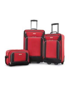 American Tourister Fieldbrook XLT Polyester 3-Piece Luggage Set, Black/Red