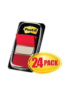 Post-it Flags, 1in x 1 -11/16in, Red, 50 Flags Per Pad, Pack Of 24 Pads