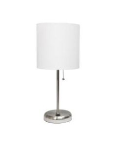 LimeLights Stick Lamp With USB Port, 19-1/2inH, White Shade/Brushed Steel Base