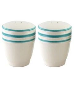 Gibson General Store Hollydale Round Stoneware Salt And Pepper Shakers, Teal/Linen, Set Of 2 Shakers