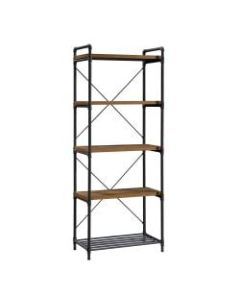 Sauder Iron City 76inH 5-Shelf Tall Bookcase, Checkered Oak/Dark Industrial