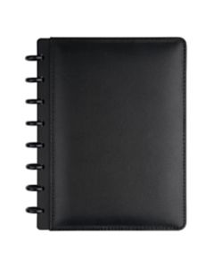 TUL Discbound Notebook, Junior Size, Leather Cover, Narrow Ruled, 60 Sheets, Black