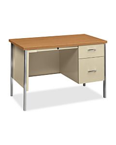 HON 34000 Series Steel Single-Pedestal Desk, Harvest/Putty