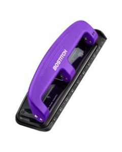 Bostitch EZ Squeeze Three-Hole Punch, 12 Sheet Capacity, Purple