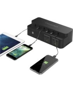 ChargeTech Power Strip Charging Station, 3in x 9-3/4in x 4-3/4in, Black, 5294835