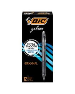 BIC Gelocity Retractable Gel Ink Pens, Medium Point, 0.7 mm, Black Barrel, Black Ink, Pack Of 12