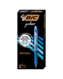 BIC Gelocity Retractable Gel Ink Pens, Medium Point, 0.7 mm, Blue Barrel, Blue Ink, Pack Of 12