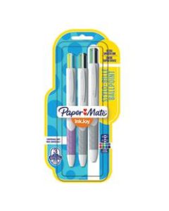 Paper Mate InkJoy Quatro Retractable Ballpoint Pens, Medium Point, 1.0 mm, White Barrels, Assorted Ink Colors, Pack Of 3
