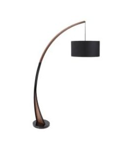 Lumisource Noah Mid-Century Modern Floor Lamp, Black Shade/Walnut & Black Marble Base