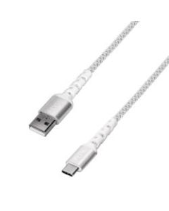 iHome Nylon-Braided USB-A To USB-C Cable With Durstrain, White