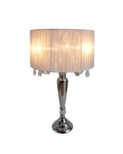 Elegant Designs Romantic Crystal-Drop Table Lamp, 27inH, White Shade/Chrome Base