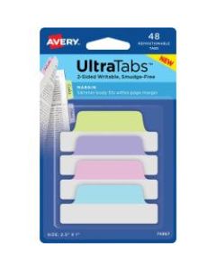 Avery UltraTabs Repositionable Margin Tabs - Write-on Tab(s) - 1in Tab Height x 2.50in Tab Width - Assorted Pastel Tab(s) - 48 / Pack