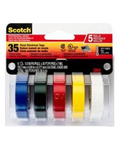 Scotch Professional Quality Electrical Tape, 0.5in x 6.67ft, Pack Of 5 Tapes