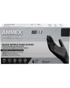 Ammex Professional Powder-Free Exam-Grade Nitrile Gloves, Medium, Black, Box Of 100 Gloves