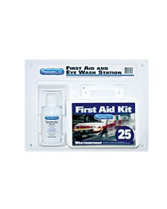 First Aid Kit and Eye Wash Station, 16 oz, 25 Person