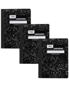 Mead College Ruled Comp Book - 100 Sheets - Sewn - 9 3/4in x 7 1/2in - 9in x 7in0.5in - White Paper - Black Marble Cover - Multiplication Table, Conversion Table, Sturdy Cover, Class Schedule - 3 / Pack