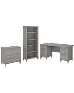 Bush Furniture 60inW Office Desk With Lateral File Cabinet And 5-Shelf Bookcase, Platinum Gray, Standard Delivery