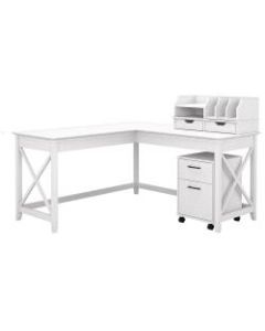 Bush Furniture Key West 60inW L-Shaped Desk With Mobile File Cabinet And Desktop Organizers, Pure White Oak, Standard Delivery