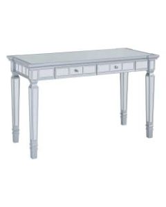 Southern Enterprises Glenview Mirrored 2-Drawer 47inW Desk, Matte Silver