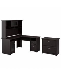 Bush Furniture Cabot L Shaped Desk With Hutch And Lateral File Cabinet, Espresso Oak, Standard Delivery