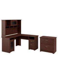 Bush Furniture Cabot L Shaped Desk With Hutch And Lateral File Cabinet, Harvest Cherry, Standard Delivery