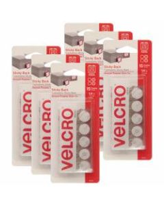 VELCRO Brand STICKY BACK Fasteners, Round, 0.63in, White, 15 Fasteners Per Pack, Set Of 6 Packs