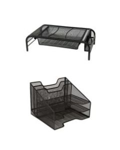 Mind Reader Metal Mesh Monitor Stand With Drawer Organizer, 5 5/8inH x 20inW x 11 1/2inD, Black