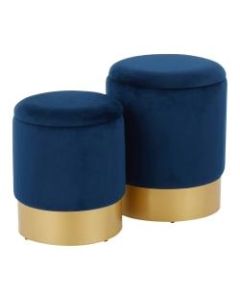 LumiSource Marla Nesting Ottomans, Gold/Blue, Set Of 2 Ottomans