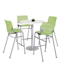 KFI Studios KOOL Round Pedestal Table With 4 Stacking Chairs, 41inH x 36inD, Designer White/Lime Green