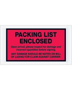 Tape Logic Preprinted Packing List Envelopes, Packing List Enclosed - Inspect For Damage, 5 1/2in x 10in, Red, Case Of 1,000