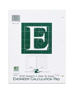 Roaring Spring 5x5 Grid Engineering Pad, 15# Green, 3 Hole Punched, 8.5in x 11in 200 Sheets, Green Paper Gride to Edge