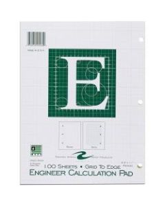 Roaring Spring 5x5 Grid Engineering Pad, 15# Green, 3 Hole Punched, 8.5in x 11in 100 Sheets, Green Paper Gride to Edge