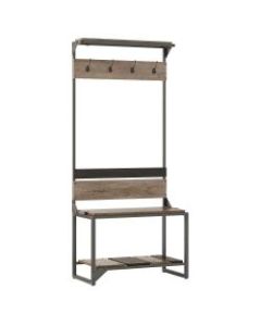 Bush Furniture Refinery Hall Tree With Shoe Storage Bench, Rustic Gray/Charred Wood, Standard Delivery