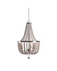 Kenroy Home Dumas 3-Light Wood Bead Chandelier, Silver/Weathered White