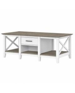 Bush Furniture Key West Coffee Table With Storage, Shiplap Gray/Pure White, Standard Delivery