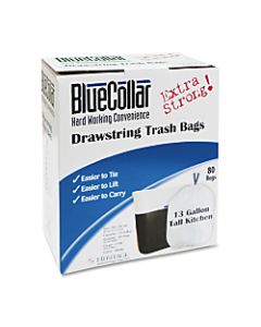 Heritage Drawstring Can Liners, 13 Gallon, 0.8 Mil, White, Box Of 80