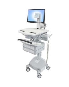 Ergotron StyleView Cart with LCD Pivot, LiFe Powered, 4 Drawers - 4 Drawer - 34 lb Capacity - 4 Casters - Aluminum, Plastic, Zinc Plated Steel - White, Gray, Polished Aluminum