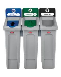 Rubbermaid Commercial Slim Jim Recycling Station - Black, Blue, Green - 1 Each