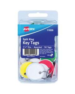 Avery Metal Rim Key Tags, 1 1/4in, Pack Of 50, Assorted Colors
