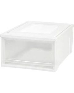IRIS Stackable Storage Box Drawer - External Dimensions: 19.6in Length x 15.8in Width x 9in Height - 15 lb - 7.72 gal - Stackable - Plastic - Clear, White - For Clothes, Craft Supplies, Towel - 3 / Carton