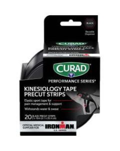 CURAD IRONMAN Performance Series Kinesiology Tape, 2? x 10in, Black, 20 Strips Per Pack, Set Of 12 Packs