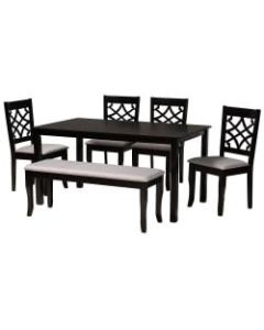 Baxton Studio Dori Dining Set, 37-7/16inH x 29-1/8inW x 59-1/16inD, Gray/Dark Brown