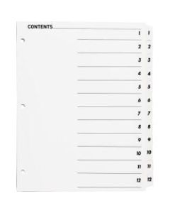 Sparco Quick Index Dividers With Table Of Contents Page, 1-12, White