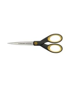 Westcott Titanium Bonded Non-Stick Scissors, 7in, Pointed, Gray/Yellow