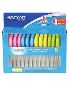 Westcott Kids Microban School Pack Scissors, 5in, Blunt, Assorted Colors, Pack Of 12