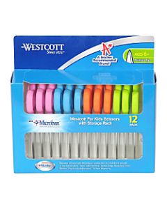 Westcott Kids Microban School Pack Scissors, 5in, Pointed, Multicolor, Pack Of 12