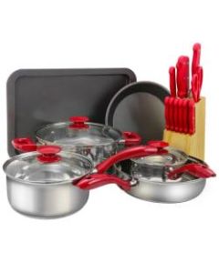 Sunbeam Crawford 22-Piece Cookware Combo Set, Red