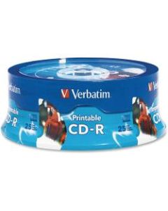 Verbatim Inkjet-Printable CD-R Disc Spindle, White, Pack Of 25