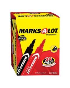 Avery Marks-A-Lot Permanent Markers, Chisel Point, 4.7 mm, Red/Black Ink, Box Of 24 Markers
