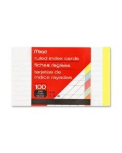Mead Ruled Assorted Color Index Cards - 100 Sheets - 3in x 5in - Buff, Blue, Orange, Cherry, Green Paper - 1 / Pack